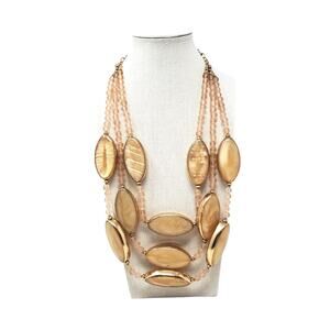 Chico’s 3 Strand Statement Necklace Gold-tone Big Oval Beads Adjustable